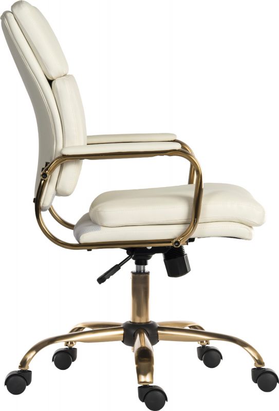 Vintage Style Leather Office Chair with Brass Arms - Black or White Option - VINTAGE